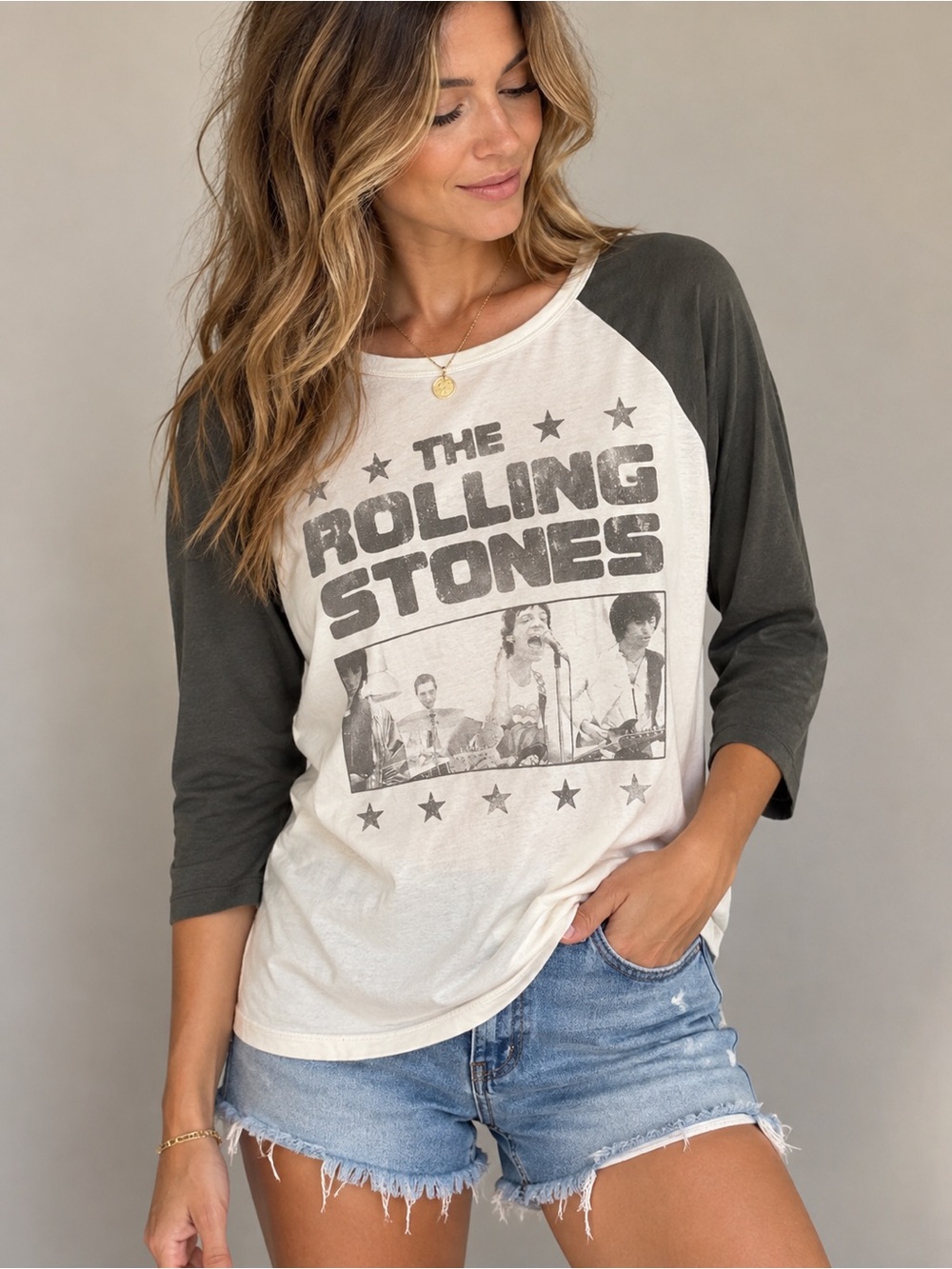 Lucky Brand Rolling Stones Raglan Concert Graphic Tee Size L